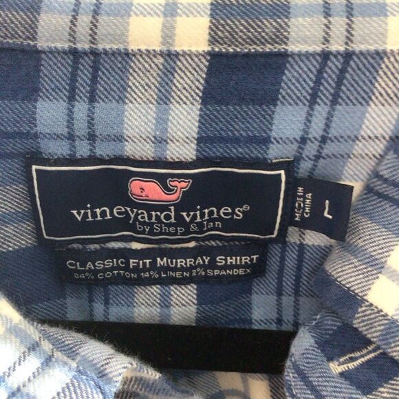 Mens‎ Vineyard Vines Cotton Classic Fit Murray Flannel Shirt Blue Size Large - Picture 4 of 6